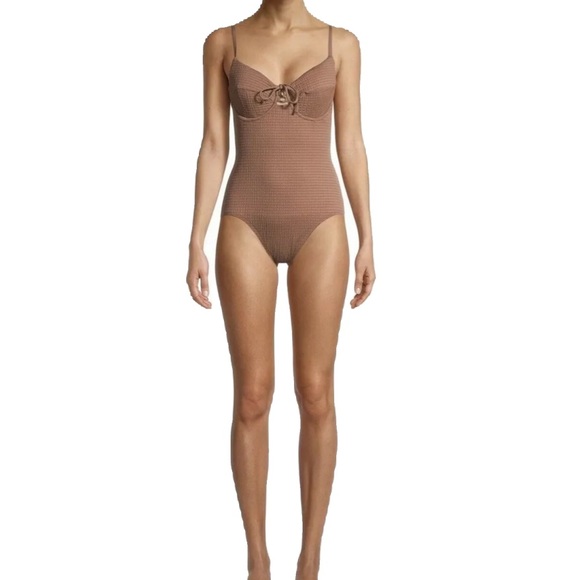 NWT TIME AND TRU UNDERWIRED SMOCKED LACE UP FRONT BOW ONE PIECE SWIMSUIT SIZE S - Picture 1 of 12